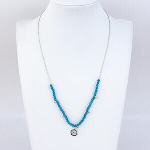 Estate Sterling Silver Turquoise Iolite Cubic Zirconia Pendant Necklace 16"-18"